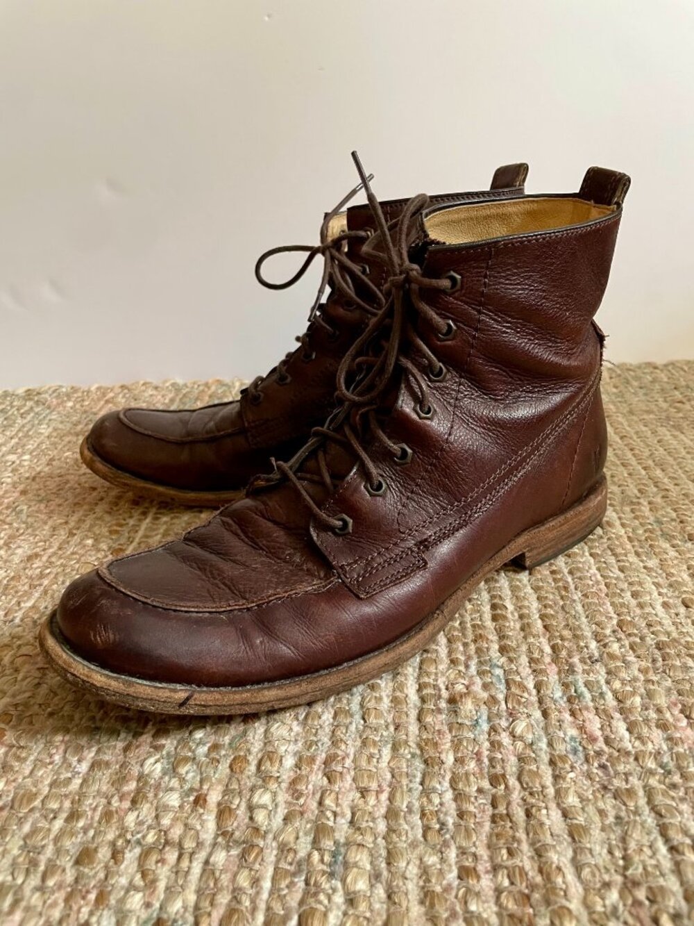 Frye Phillip Work Boots Mens 10D Dark Brown Leather Lace Up Ankle Boot Gorgeous